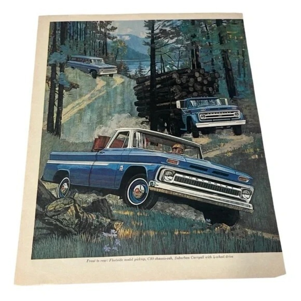 1963 Vintage Magazine Illustration Chevrolet Chevy Trucks